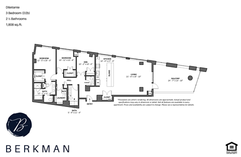 Floor plan for 3 beds, 2.5 baths, 1808 sqft